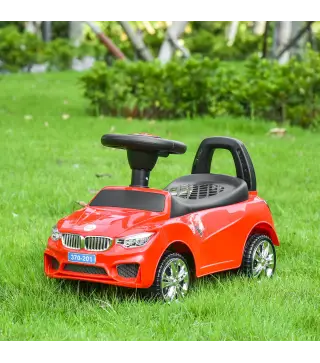 Coche Correpasillos para Niños de 18-36 Meses con Faros Música Bocina Volante Espacio de Almacenaje y Asa Rojo