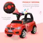 Coche Correpasillos para Niños de 18-36 Meses con Faros Música Bocina Volante Espacio de Almacenaje y Asa Rojo