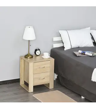 Mesita de Noche Mesilla de Noche con Cajones y Estilo Moderno Mesa Auxiliar para Dormitorio Salón 48x39x54 cm Natural