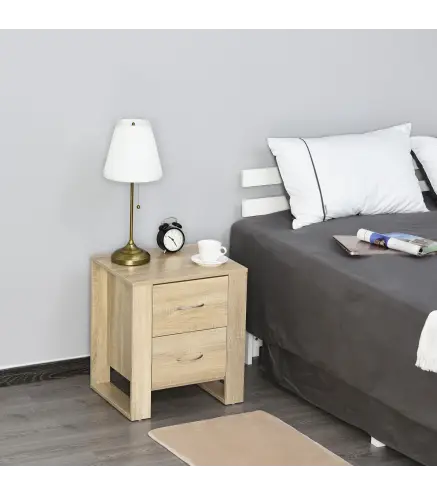 Mesita de Noche Mesilla de Noche con Cajones y Estilo Moderno Mesa Auxiliar para Dormitorio Salón 48x39x54 cm Natural