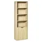 Estantería Librería Armario de Libros con 4 Compartimentos Abiertos y 2 Puertas para Salón Oficina 59x29x180 cm Natural