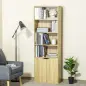 Estantería Librería Armario de Libros con 4 Compartimentos Abiertos y 2 Puertas para Salón Oficina 59x29x180 cm Natural