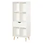 Estantería para Libros con 1 Cajón y Patas de Madera 6 Compartimentos Abiertos de Almacenaje 50x29,5x120 cm Blanco