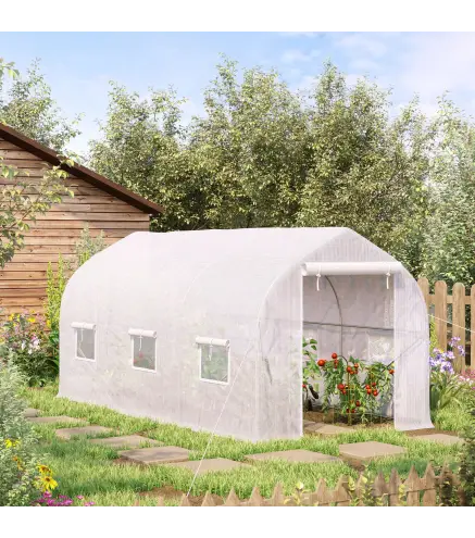 Invernadero de Jardín 4x2x2 m Tipo Túnel con 6 Ventanas Transpirables y Puerta Enrollable con Cremallera Huerto para Cultivo Pla