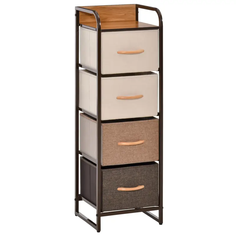 Cómoda para Dormitorio con 4 Cajones Plegables Parte Superior de Madera y Marco Metálico 31x29x99 cm Multicolor