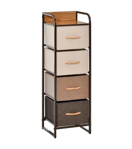 Cómoda para Dormitorio con 4 Cajones Plegables Parte Superior de Madera y Marco Metálico 31x29x99 cm Multicolor