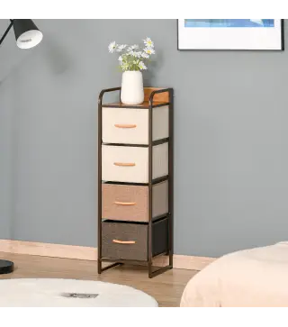 Cómoda para Dormitorio con 4 Cajones Plegables Parte Superior de Madera y Marco Metálico 31x29x99 cm Multicolor