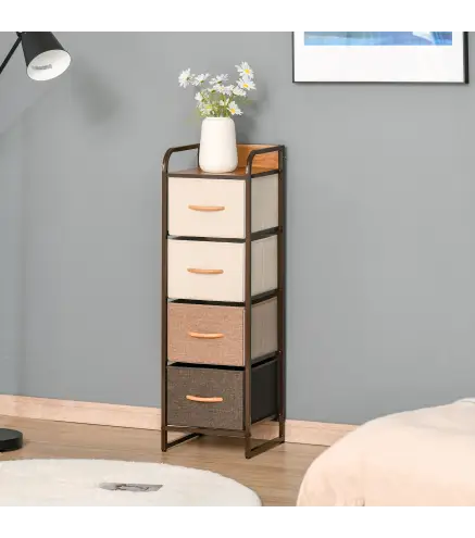 Cómoda para Dormitorio con 4 Cajones Plegables Parte Superior de Madera y Marco Metálico 31x29x99 cm Multicolor