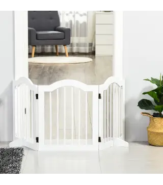 Barrera de Seguridad para Perros Pequeños Plegable Barrera para Perros en Casa de 3 Paneles 154,5x29,5x61 cm Blanco