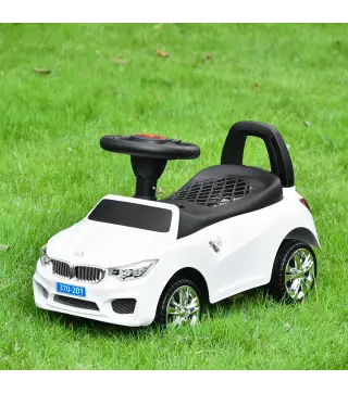 Coche Correpasillos para Niños de 18-36 Meses con Faros Música Bocina Volante Espacio de Almacenaje y Asa Blanco