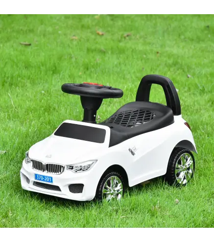 Coche Correpasillos para Ninos de 18-36 Meses con Faros Musica Bocina Volante Espacio de Almacenaje y Asa Blanco