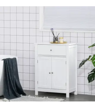 Armario de Baño con 1 Cajón 2 Puertas y Estante Interior Ajustable Mueble Auxiliar de Almacenaje Multifuncional para Sal