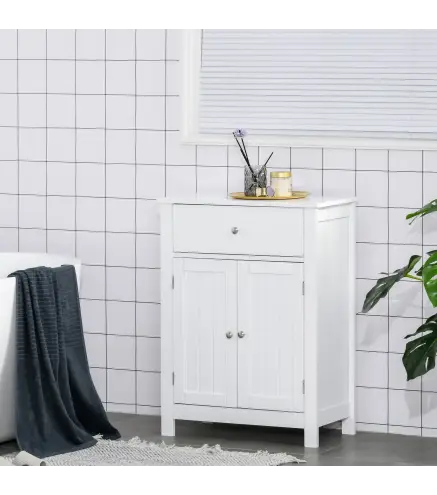 Armario de Baño con 1 Cajón 2 Puertas y Estante Interior Ajustable Mueble Auxiliar de Almacenaje Multifuncional para Sal