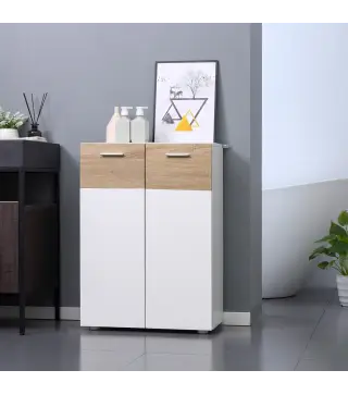 Armario de Suelo para Baño con 2 Puertas y Estantes Interiores Ajustables Mueble Auxiliar de Madera Multiusos para Salón