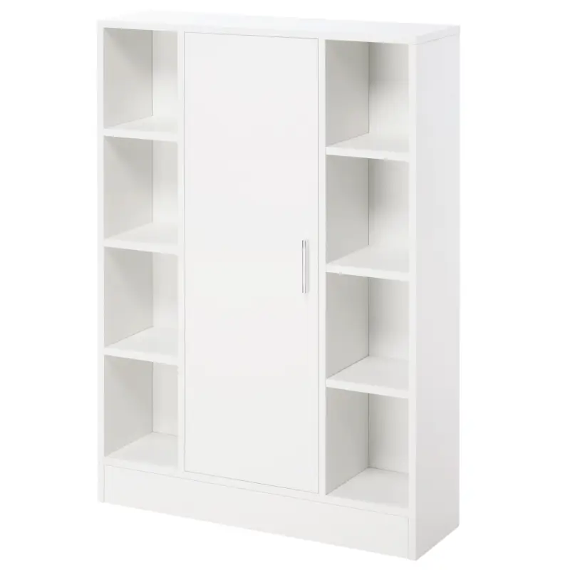 Armario de Suelo para Baño de Madera con 8 Compartimentos Abiertos y 1 Puerta con Estantes Ajustables Mueble Auxiliar Mu