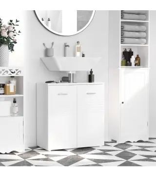 Mueble para Debajo del Lavabo Armario de Baño de Pared con 2 Puertas y Estante Interior Ajustable Estilo Moderno 60x30x6