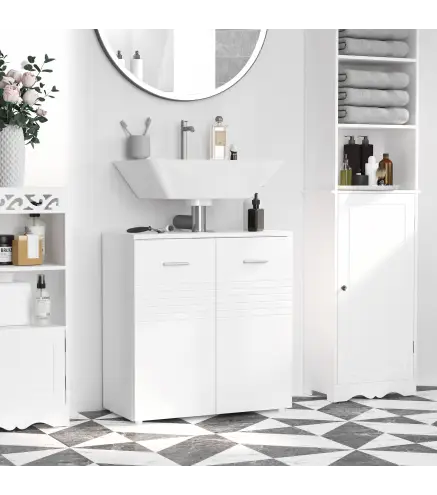 Mueble para Debajo del Lavabo Armario de Baño de Pared con 2 Puertas y Estante Interior Ajustable Estilo Moderno 60x30x6