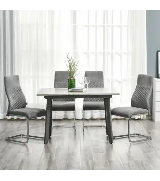 Set de 4 Sillas de Comedor Sillas de Cocina Tejido de Microfibra con Asiento Acolchado y Patas de Metal 45x61x98 cm Gris