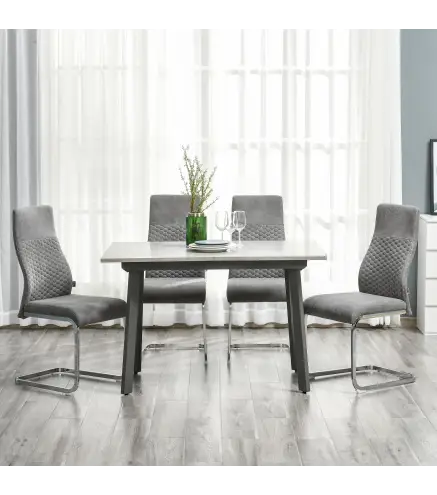 Set de 4 Sillas de Comedor Sillas de Cocina Tejido de Microfibra con Asiento Acolchado y Patas de Metal 45x61x98 cm Gris