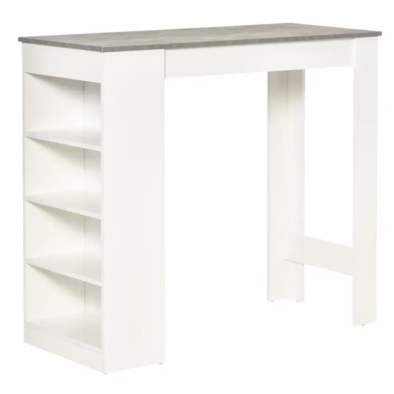 Mesa de Bar Mesa Alta Tipo Bistró de Cocina con Estantería de 4 Niveles Estilo Moderno 115x50x102,7 cm Blanco y Gris