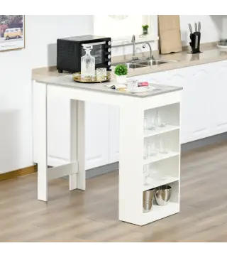 Mesa de Bar Mesa Alta Tipo Bistró de Cocina con Estantería de 4 Niveles Estilo Moderno 115x50x102,7 cm Blanco y Gris