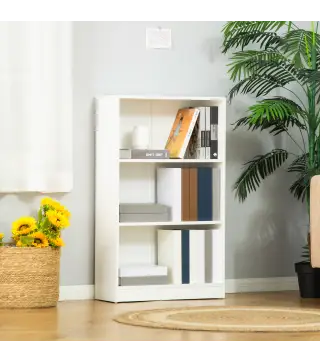 Estantería Librería con 3 Compartimentos de Almacenaje Libros CDs Plantas para Salón Estudio Dormitorio 62,2x24x102,4 cm Blanco