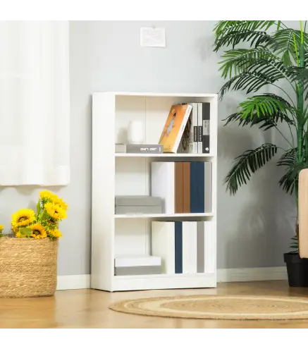 Estantería Librería con 3 Compartimentos de Almacenaje Libros CDs Plantas para Salón Estudio Dormitorio 62,2x24x102,4 cm Blanco