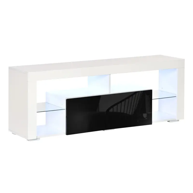 Mueble de TV para Televisiones de 55'' Mesa para TV de Salón con Luz LED 6 Modos de Colores 140x35x52 cm Blanco
