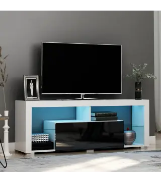 Mueble de TV para Televisiones de 55'' Mesa para TV de Salón con Luz LED 6 Modos de Colores 140x35x52 cm Blanco