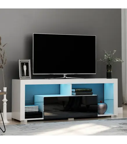 Mueble de TV para Televisiones de 55'' Mesa para TV de Salón con Luz LED 6 Modos de Colores 140x35x52 cm Blanco