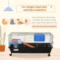 Jaula para Animales Pequeños, Jaula para Roedores con Ruedas, Botella de Agua, Comedero, Dispensador de Heno, Plataforma, Rampa,