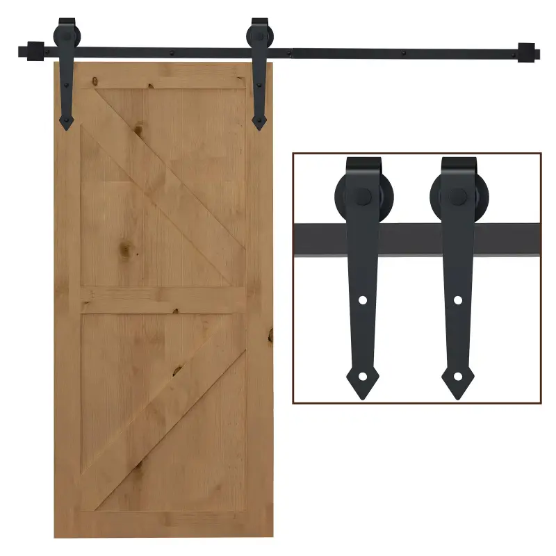 Herraje para Puerta Corredera 200 cm Tipo Flecha Kit de Accesorios para Puerta Corrediza Granero de Madera Negro