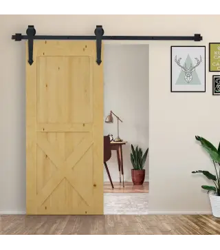 Herraje para Puerta Corredera 200 cm Tipo Flecha Kit de Accesorios para Puerta Corrediza Granero de Madera Negro