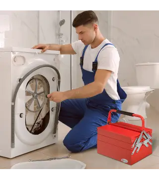 Caja de Herramientas de Acero Plegable Portátil con 5 Compartimentos y Mango de Transporte para Taller Bricolaje Hogar 56x20x41