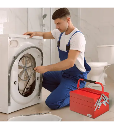 Caja de Herramientas de Acero Plegable Portátil con 5 Compartimentos y Mango de Transporte para Taller Bricolaje Hogar 56x20x41