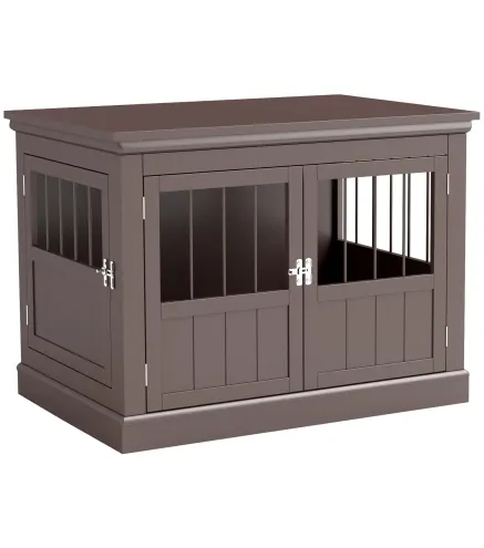 Jaula para Perros Pequeños Mesa Auxiliar Moderna con 3 Puertas Francés con Cierre Magnético 78x53x59,3 cm Café