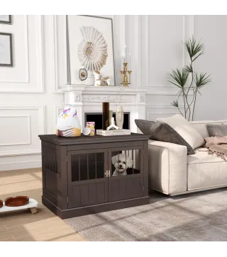 Jaula para Perros Pequeños Mesa Auxiliar Moderna con 3 Puertas Francés con Cierre Magnético 78x53x59,3 cm Café