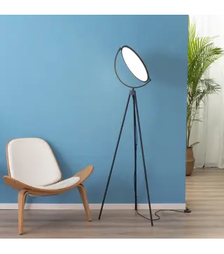 Lámpara de Pie Moderna con Luz LED de 20W Trípode de Metal Pantalla Giratoria e Interruptor de Pedal 60x60x163 cm Negro