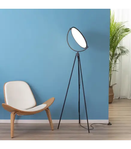 Lámpara de Pie Moderna con Luz LED de 20W Trípode de Metal Pantalla Giratoria e Interruptor de Pedal 60x60x163 cm Negro