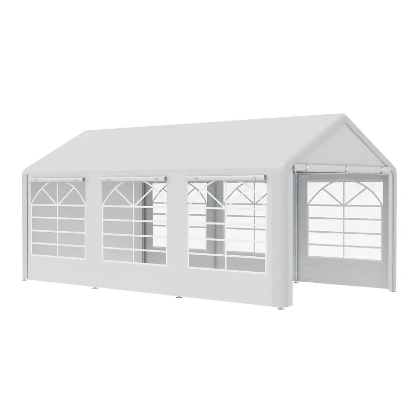 Carpa para Fiestas 6x3 m Cenador Pabellón de Jardín con 4 Paneles Laterales 2 Puertas Enrollables y 6 Ventanas Protección UV par