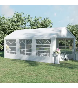 Carpa para Fiestas 6x3 m Cenador Pabellón de Jardín con 4 Paneles Laterales 2 Puertas Enrollables y 6 Ventanas Protección UV par