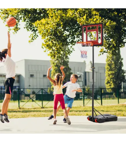 Canasta de Baloncesto Ajustable de 205-261 cm Aro de Baloncesto Portátil con Soporte de Acero Base Rellenable y 2 Ruedas de Tran