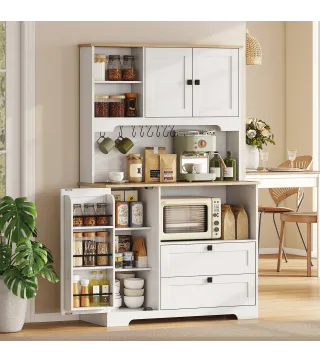 Alacena de Cocina con 3 Puertas 2 Cajones 3 Estantes en la Puerta 8 Ganchos Encimera Amplia Blanco