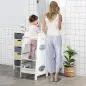 Torre de Aprendizaje para Niños con Pedal Altura Ajustable en 3 Posiciones y Barra de Seguridad 40x50x90 cm Gris