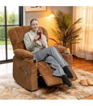 Sillón Relax Reclinable Eléctrico Silencioso con Función Memoria Reposapiés Mando a Distancia Bolsillo Lateral Marrón