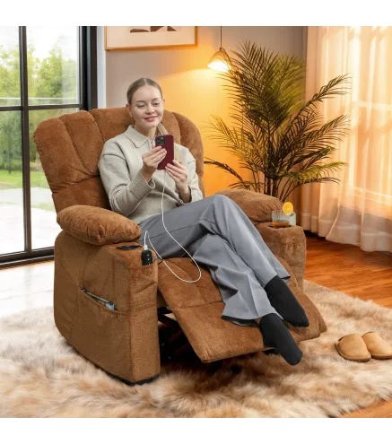 Sillón Relax Reclinable Eléctrico Silencioso con Función Memoria Reposapiés Mando a Distancia Bolsillo Lateral Marrón