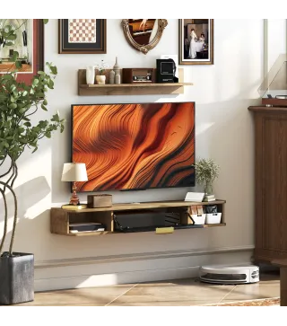 Conjunto de Muebles de Salón Muebles de TV con Estante de Pared Compartimentos Orificios para Cables 120x24x16 cm Roble