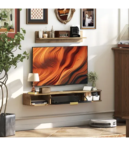 Conjunto de Muebles de Salón Muebles de TV con Estante de Pared Compartimentos Orificios para Cables 120x24x16 cm Roble