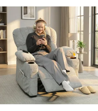 Sillón Relax Reclinable Eléctrico Silencioso con Función Memoria Reposapiés Mando a Distancia Bolsillo Lateral Gris
