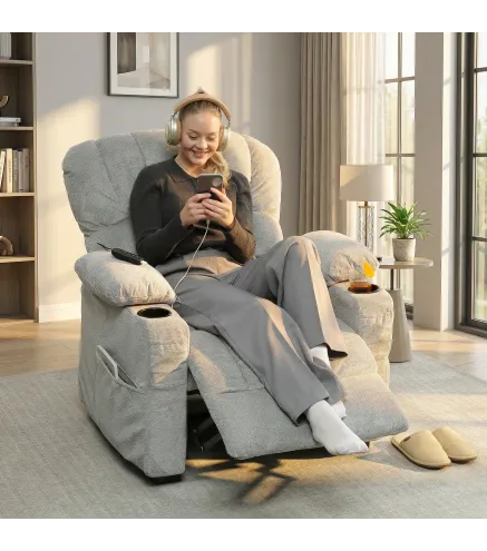 Sillón Relax Reclinable Eléctrico Silencioso con Función Memoria Reposapiés Mando a Distancia Bolsillo Lateral Gris